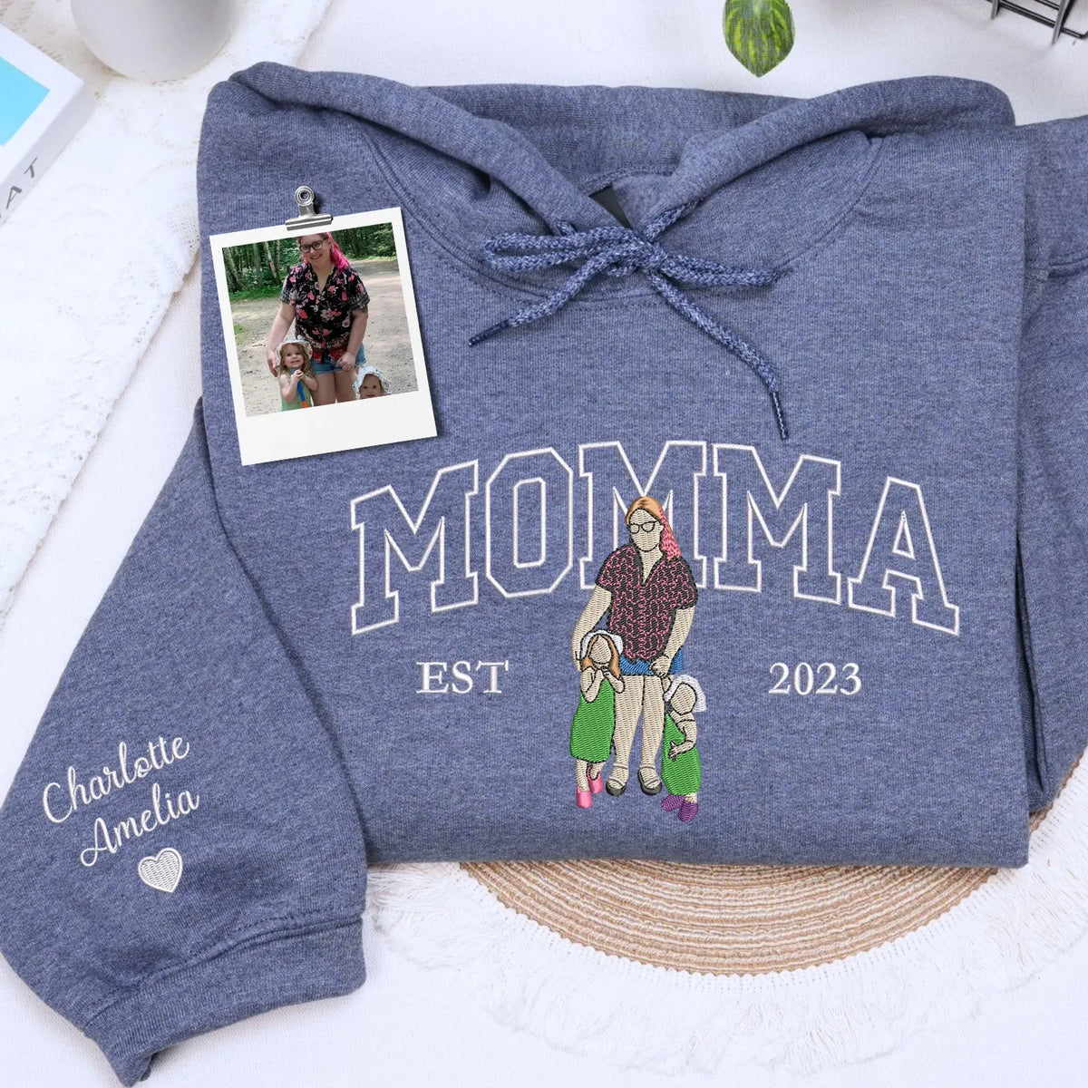 custom embroidered mom sweatshirt with family portrait from photo on hoodie gift