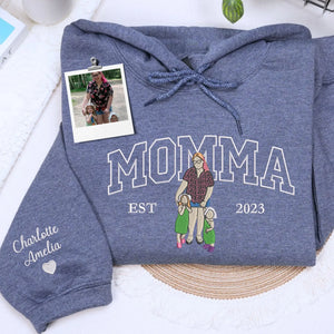 custom embroidered mom sweatshirt with family portrait from photo on hoodie gift
