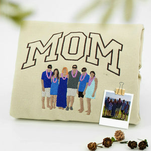 Custom Family Portrait Embroidered Sweatshirt for Mom Dad, Matching Parent Gift