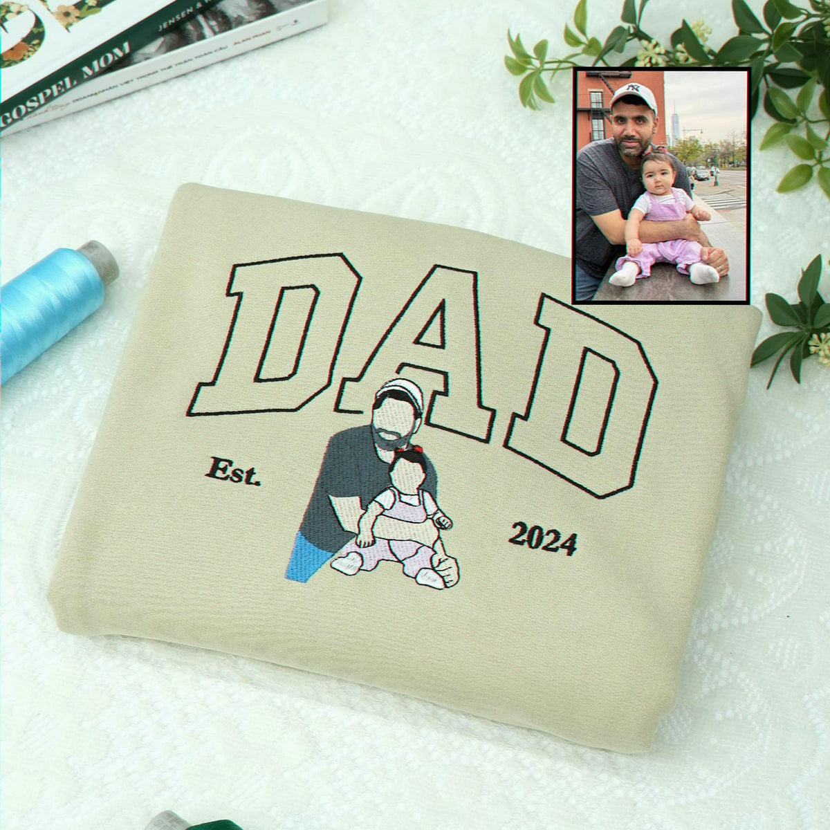 Custom Family Portrait Embroidered Sweatshirt for Mom Dad, Matching Parent Gift