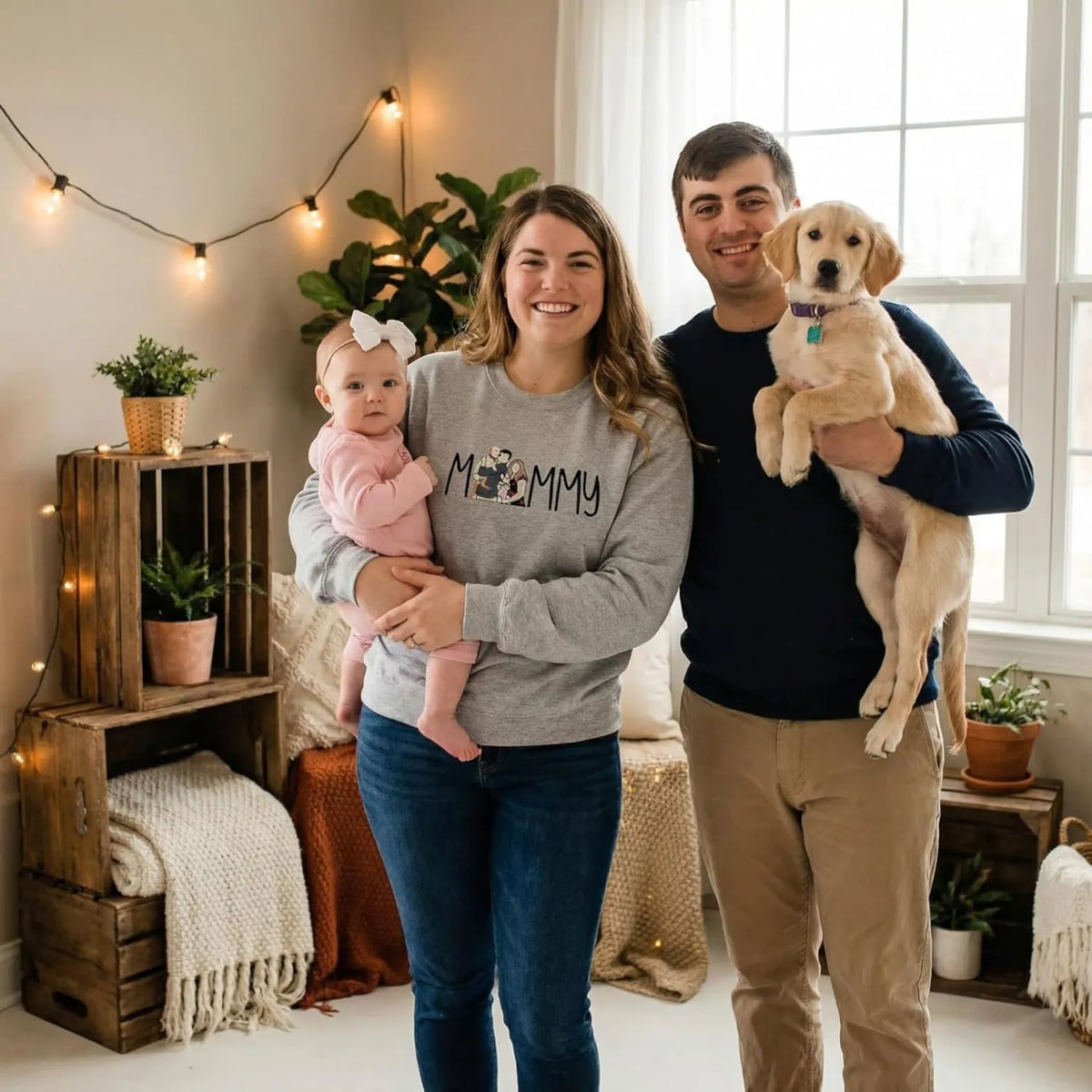 Custom Embroidered Mommy Photo Sweatshirt, Mother’s Day Birthday Crewneck for Women