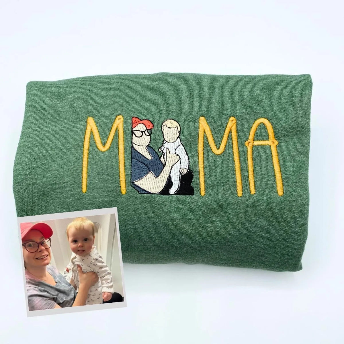 Custom Embroidered Mommy Photo Sweatshirt, Mother’s Day Birthday Crewneck for Women