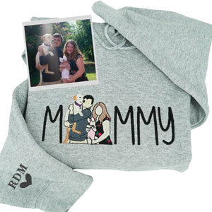 Custom Embroidered Mommy Photo Sweatshirt, Mother’s Day Birthday Crewneck for Women