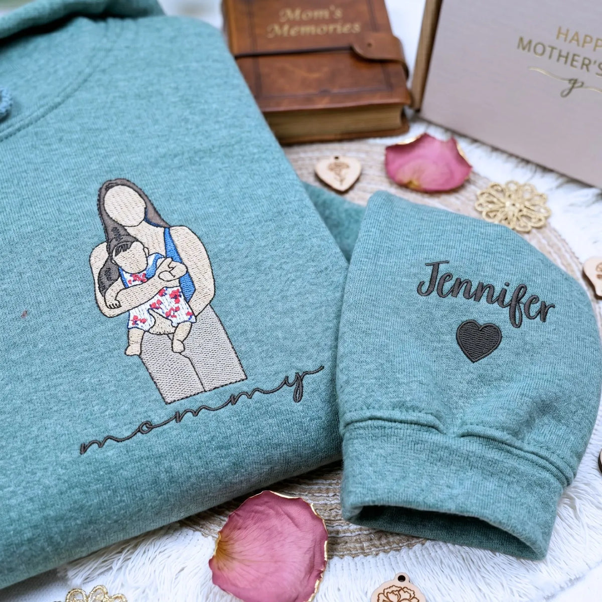 custom embroidered mommy sweatshirt with family photo portrait gift for mother’s day