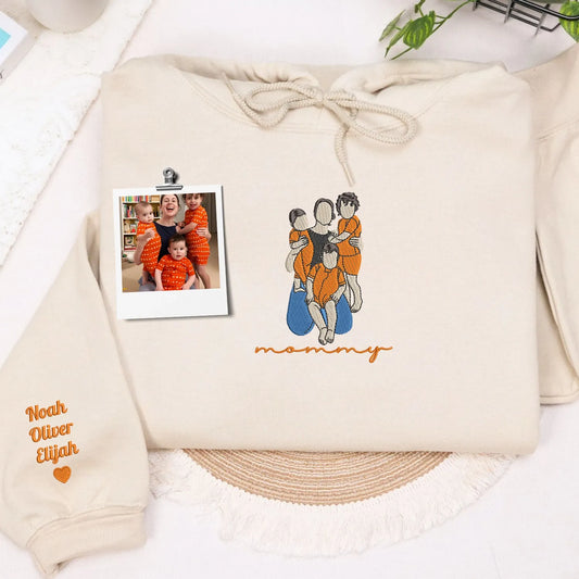 custom embroidered mommy sweatshirt with family photo portrait gift for mother’s day