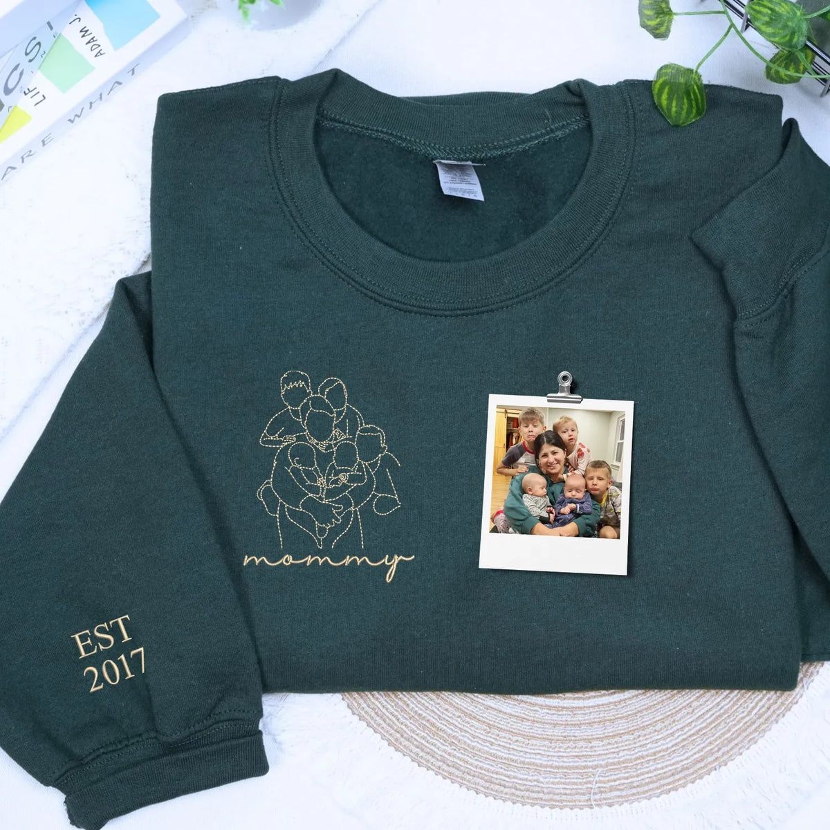custom embroidered sweatshirt for mom from photo minimalist line art hoodie gift