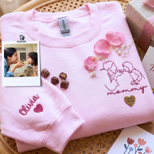 custom embroidered sweatshirt for mom from photo minimalist line art hoodie gift