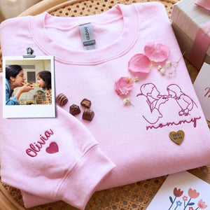 custom embroidered sweatshirt for mom from photo minimalist line art hoodie gift