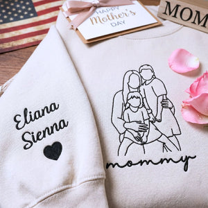 custom embroidered sweatshirt for mom from photo minimalist line art hoodie gift