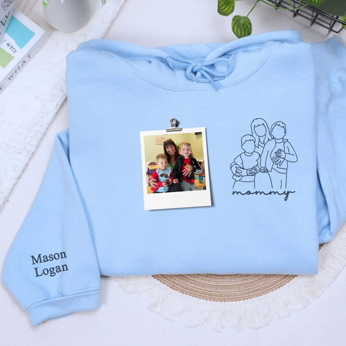 custom embroidered sweatshirt for mom from photo minimalist line art hoodie gift
