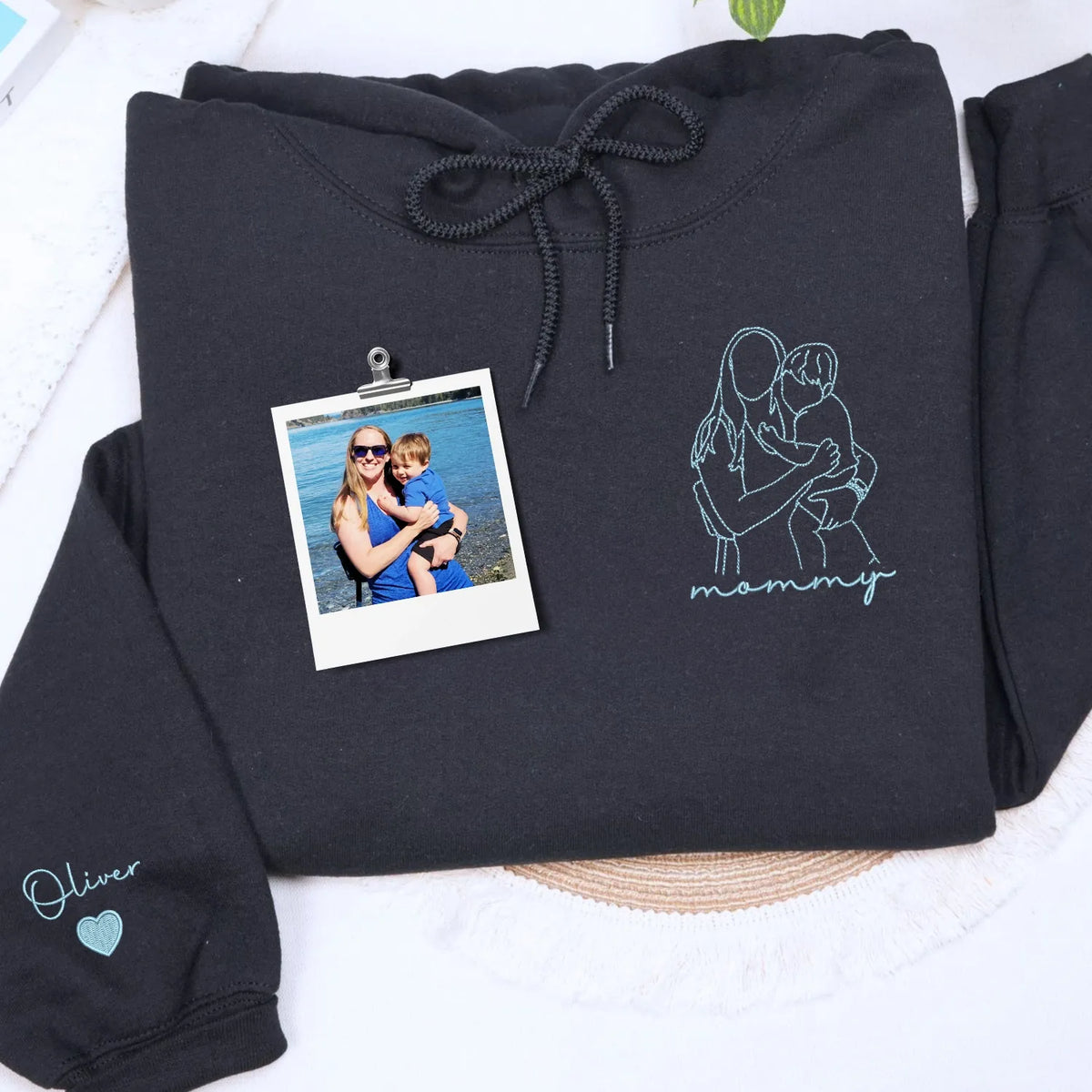 custom embroidered sweatshirt for mom from photo minimalist line art hoodie gift