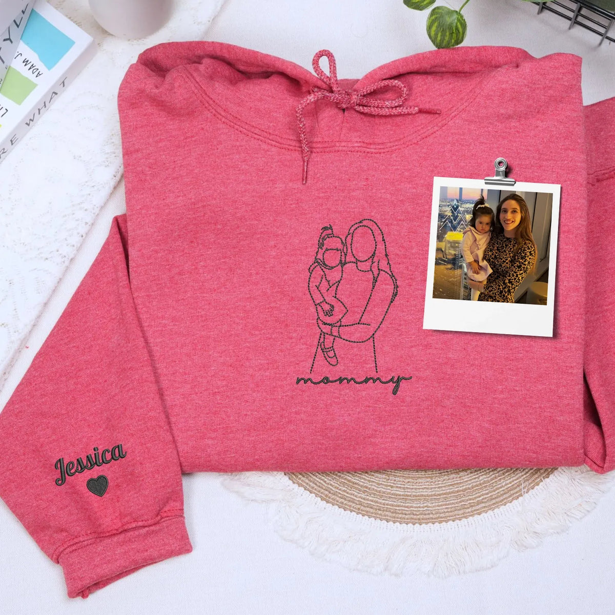 custom embroidered sweatshirt for mom from photo minimalist line art hoodie gift