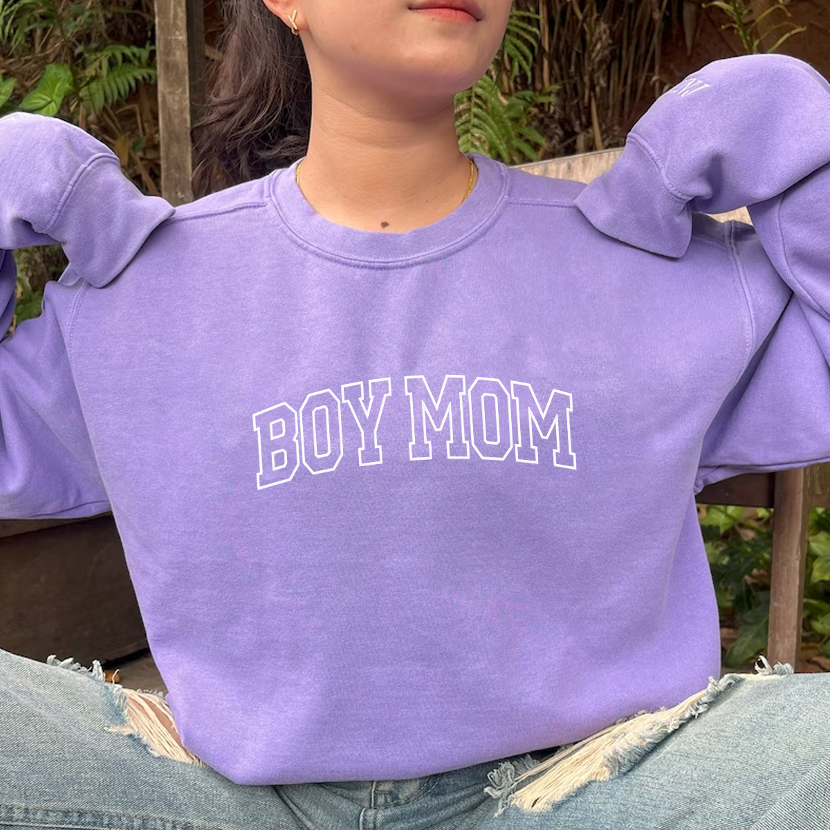 Boy Mom Sweatshirt or T Shirt Embroidered Gift for Boy Mom Embroly