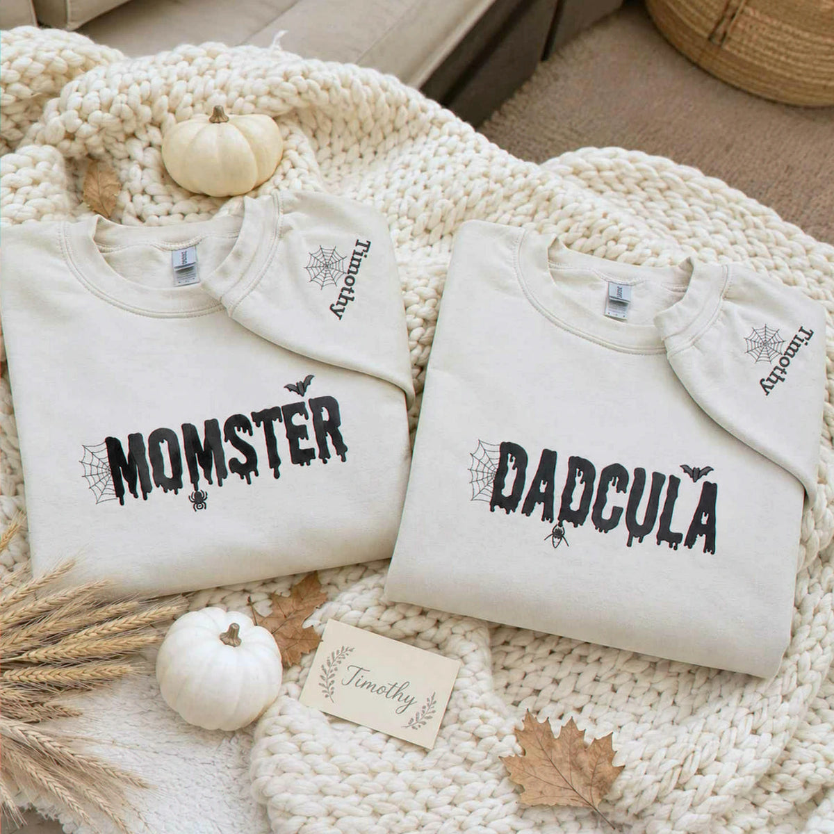 Momster and Dadcula Sweatshirt, Personalized Embroidered with Kids Name Halloween Gift
