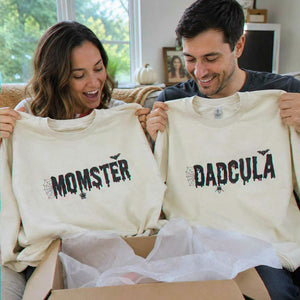 Momster and Dadcula Sweatshirt, Personalized Embroidered with Kids Name Halloween Gift