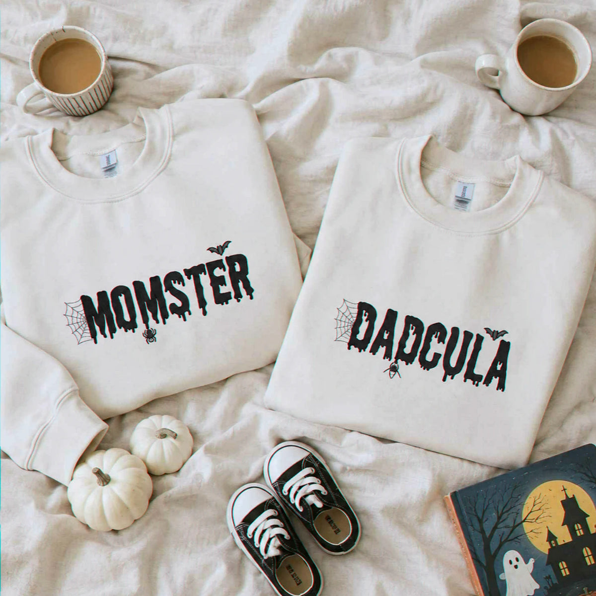 Momster and Dadcula Sweatshirt, Personalized Embroidered with Kids Name Halloween Gift