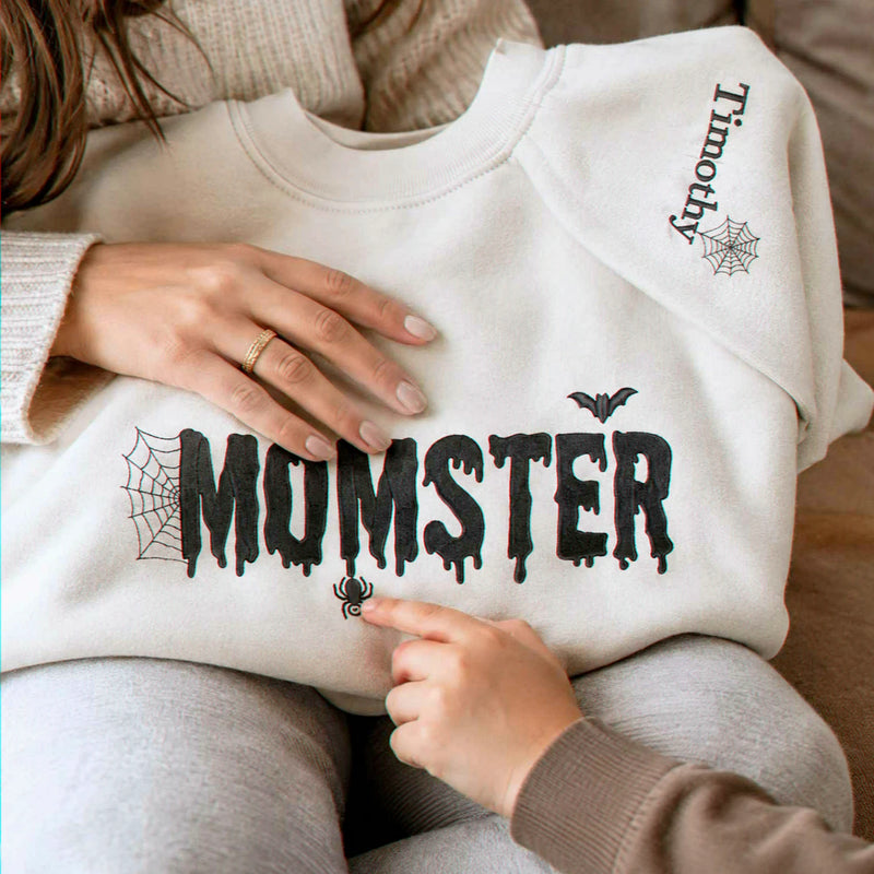 Momster and Dadcula Sweatshirt, Personalized Embroidered with Kids Name Halloween Gift