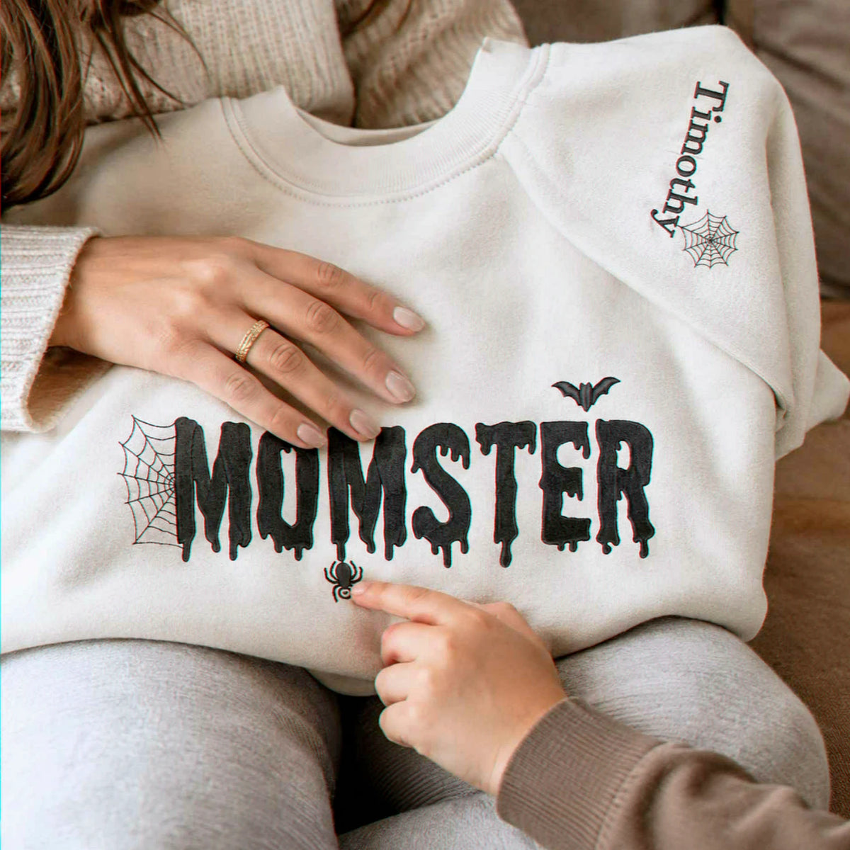 Momster and Dadcula Sweatshirt, Personalized Embroidered with Kids Name Halloween Gift