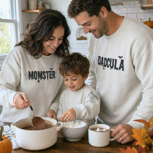 Momster and Dadcula Sweatshirt, Personalized Embroidered with Kids Name Halloween Gift