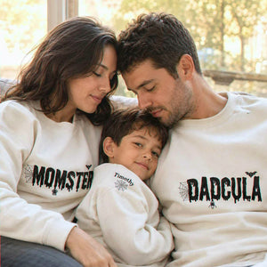 Momster and Dadcula Sweatshirt, Personalized Embroidered with Kids Name Halloween Gift