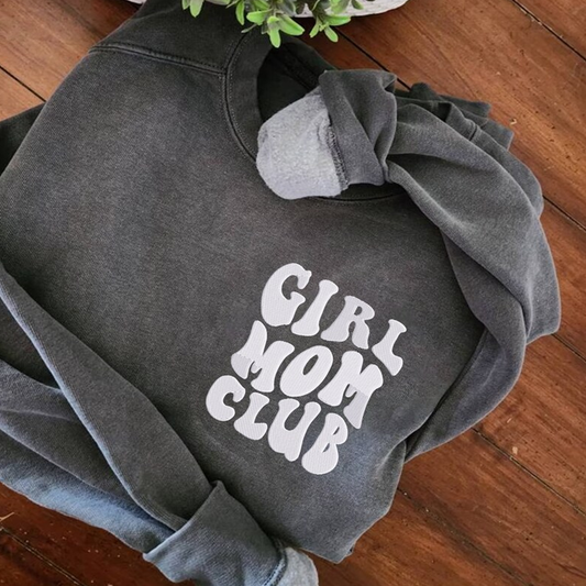 Girl Mom Club Sweatshirt or T-Shirt with Embroidered Kids Names on Sleeve