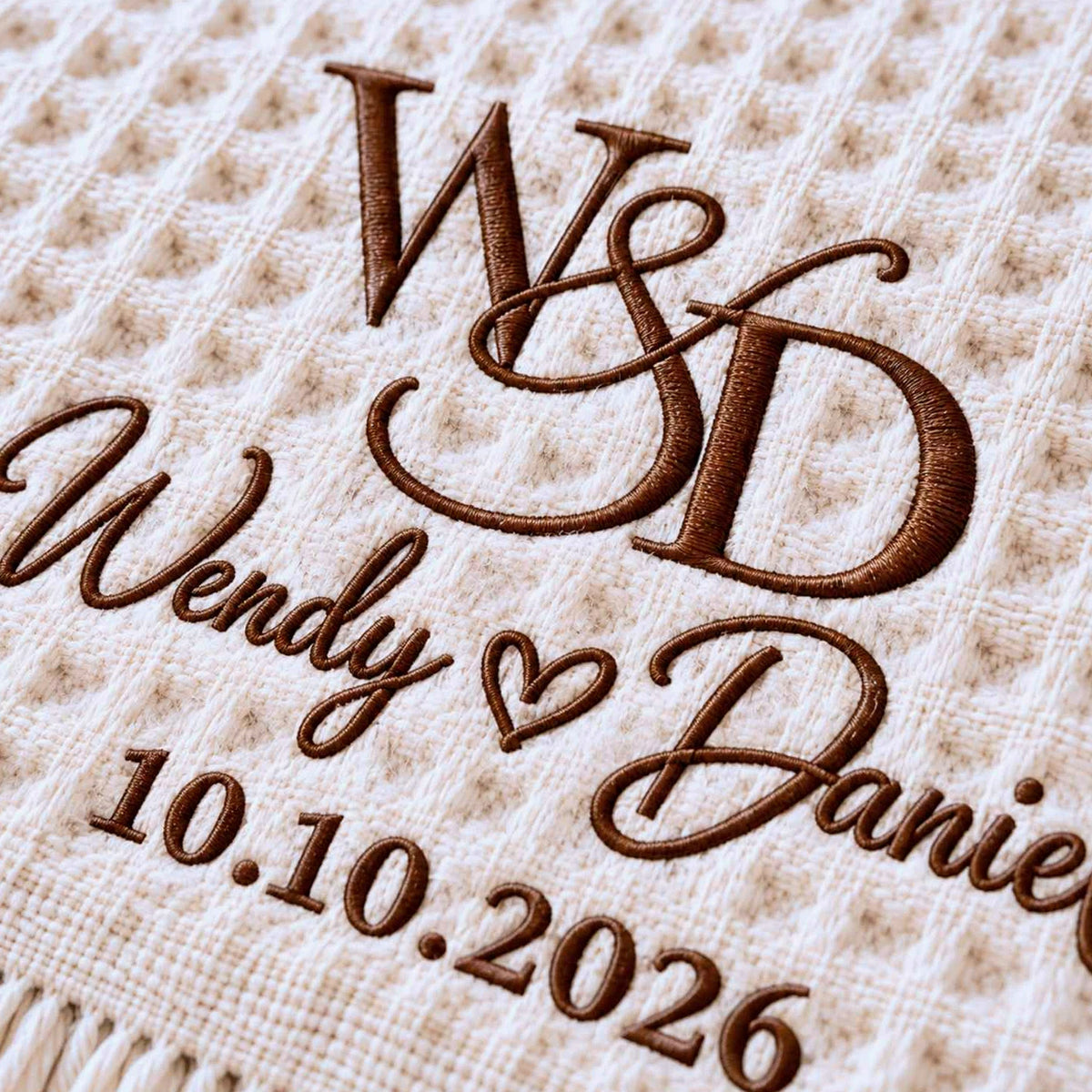 Custom Monogrammed Wedding Throw Blanket with Names & Date, Embroidered Couple Quilt, Wedding Anniversary Gift