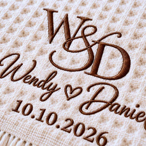 Custom Monogrammed Wedding Throw Blanket with Names & Date, Embroidered Couple Quilt, Wedding Anniversary Gift