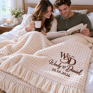 Custom Monogrammed Wedding Throw Blanket with Names & Date, Embroidered Couple Quilt, Wedding Anniversary Gift