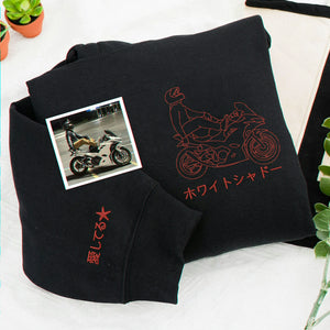 Custom Embroidered Motorcycle Line Art Sweatshirt, Biker Gift for Him