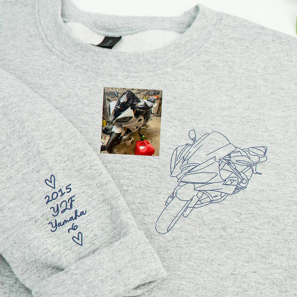 Custom Embroidered Motorcycle Line Art Sweatshirt, Biker Gift for Him