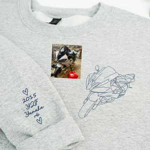 Custom Embroidered Motorcycle Line Art Sweatshirt, Biker Gift for Him