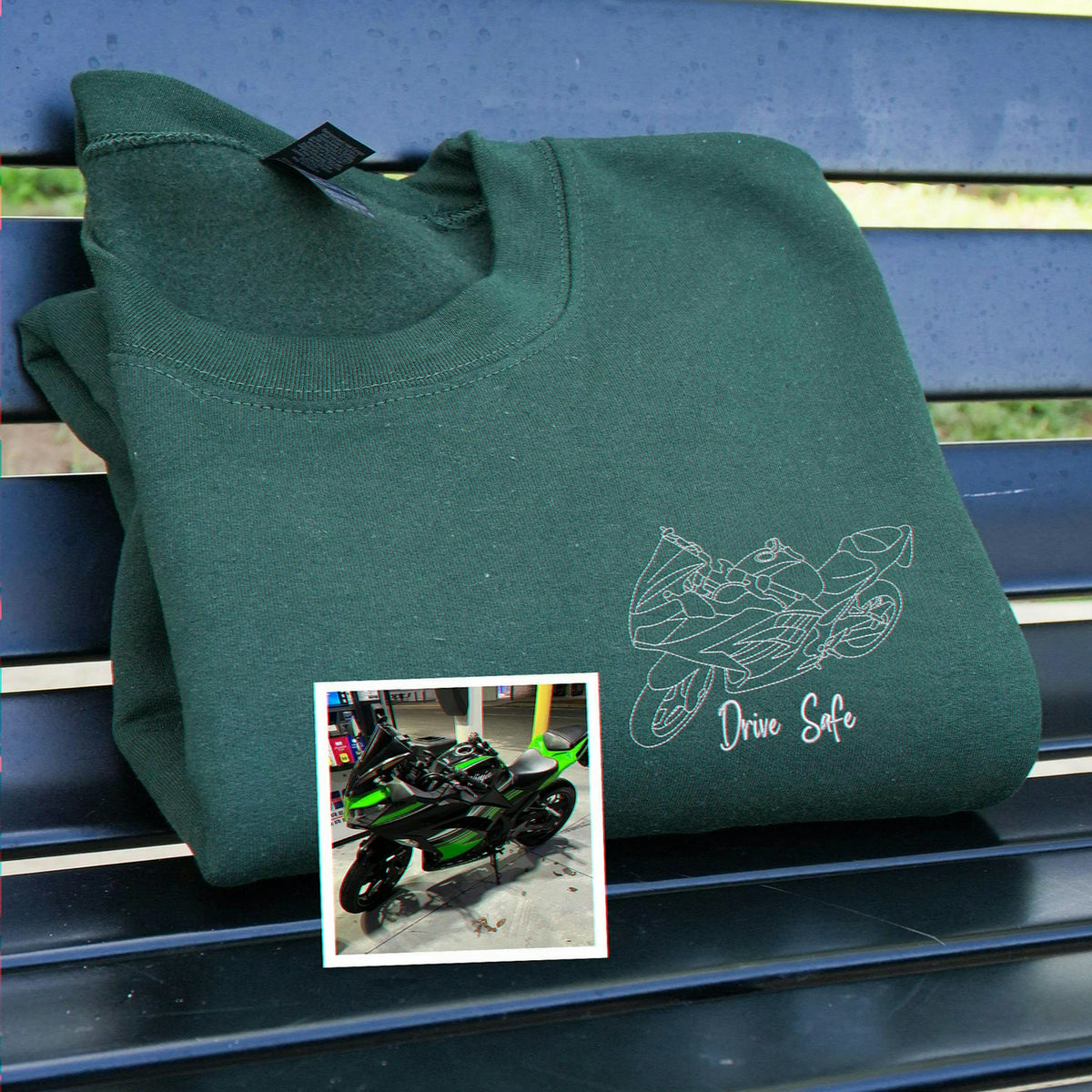 Custom Embroidered Motorcycle Line Art Sweatshirt, Biker Gift for Him