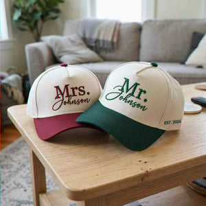 Matching Mr and Mrs Snapback Hat, Embroidered Husband Wife Baseball Cap, Wedding Gifts for Couple