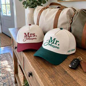 Matching Mr and Mrs Snapback Hat, Embroidered Husband Wife Baseball Cap, Wedding Gifts for Couple