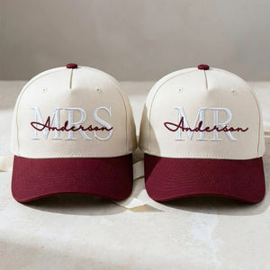 Matching Mr and Mrs Last Name Snapback Hat, Embroidered Bride Groom Cap, Engagement Gift