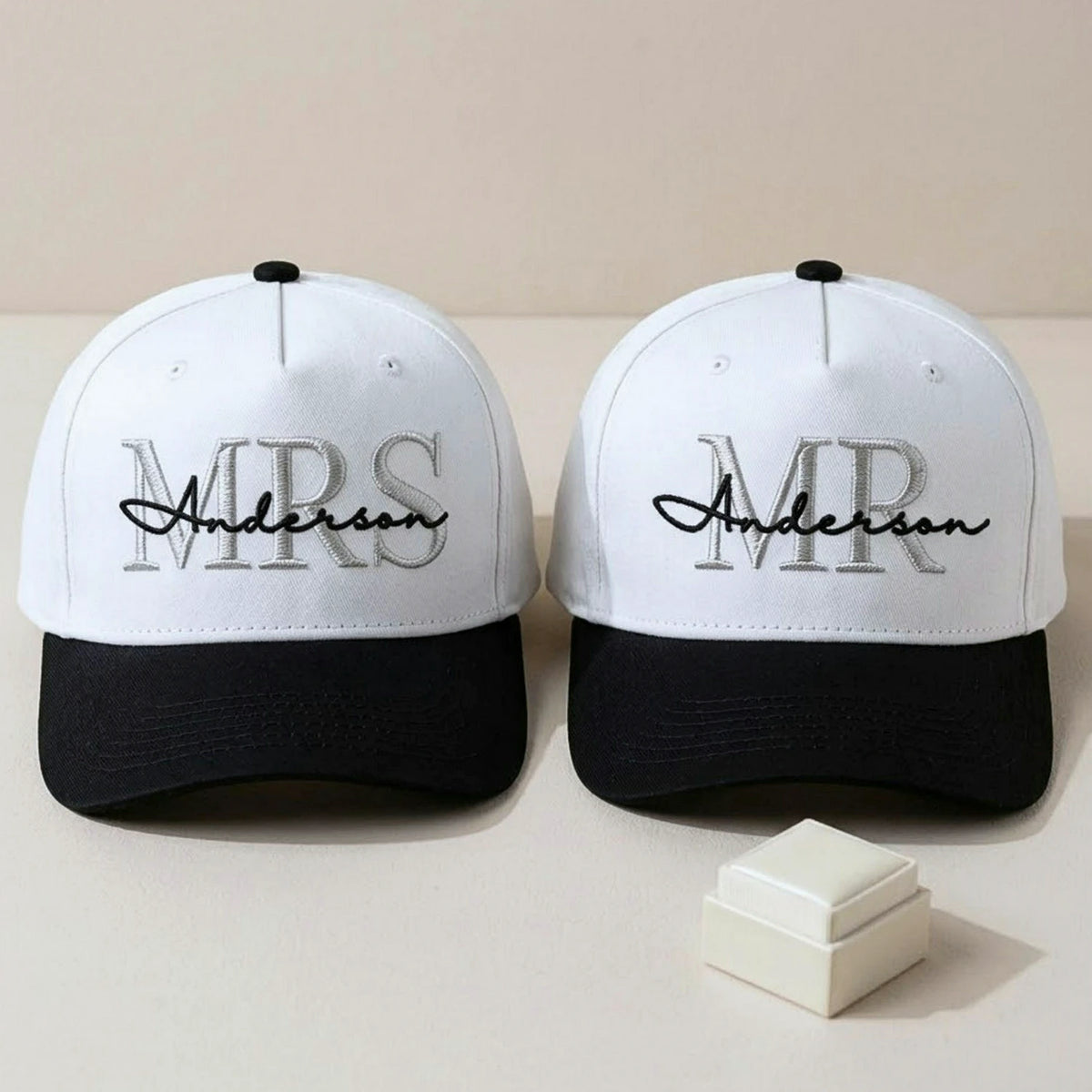 Matching Mr and Mrs Last Name Snapback Hat, Embroidered Bride Groom Cap, Engagement Gift