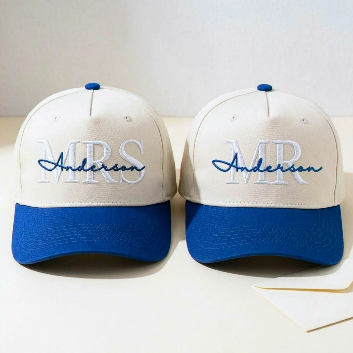 Matching Mr and Mrs Last Name Snapback Hat, Embroidered Bride Groom Cap, Engagement Gift