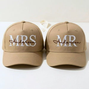 Matching Mr and Mrs Last Name Snapback Hat, Embroidered Bride Groom Cap, Engagement Gift
