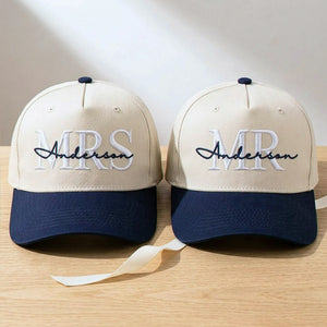 Matching Mr and Mrs Last Name Snapback Hat, Embroidered Bride Groom Cap, Engagement Gift