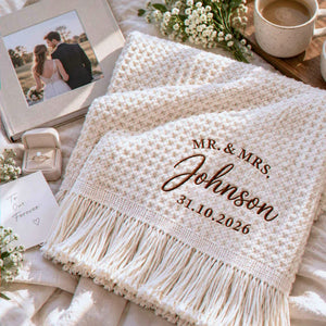 Custom Mr and Mrs Throw Blanket, Embroidered Wedding Waffle Throw,  Bridal Shower Gift, House Warming Gifts