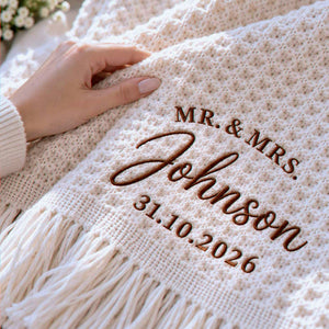 Custom Mr and Mrs Throw Blanket, Embroidered Wedding Waffle Throw,  Bridal Shower Gift, House Warming Gifts