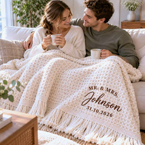 Custom Mr and Mrs Throw Blanket, Embroidered Wedding Waffle Throw,  Bridal Shower Gift, House Warming Gifts