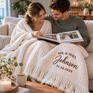 Custom Mr and Mrs Throw Blanket, Embroidered Wedding Waffle Throw,  Bridal Shower Gift, House Warming Gifts