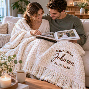 Custom Mr and Mrs Throw Blanket, Embroidered Wedding Waffle Throw,  Bridal Shower Gift, House Warming Gifts