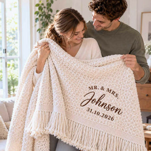 Custom Mr and Mrs Throw Blanket, Embroidered Wedding Waffle Throw,  Bridal Shower Gift, House Warming Gifts