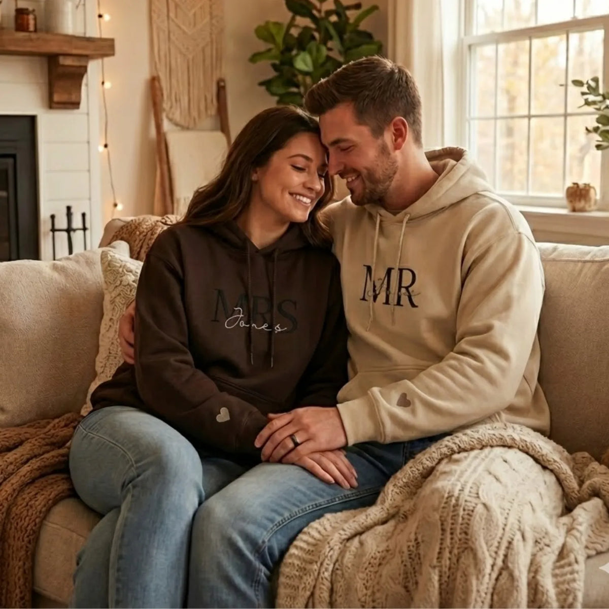 Custom Embroidered Mr and Mrs Sweatshirts or Hoodie, Unique Bridal Shower Gifts for Him and Her