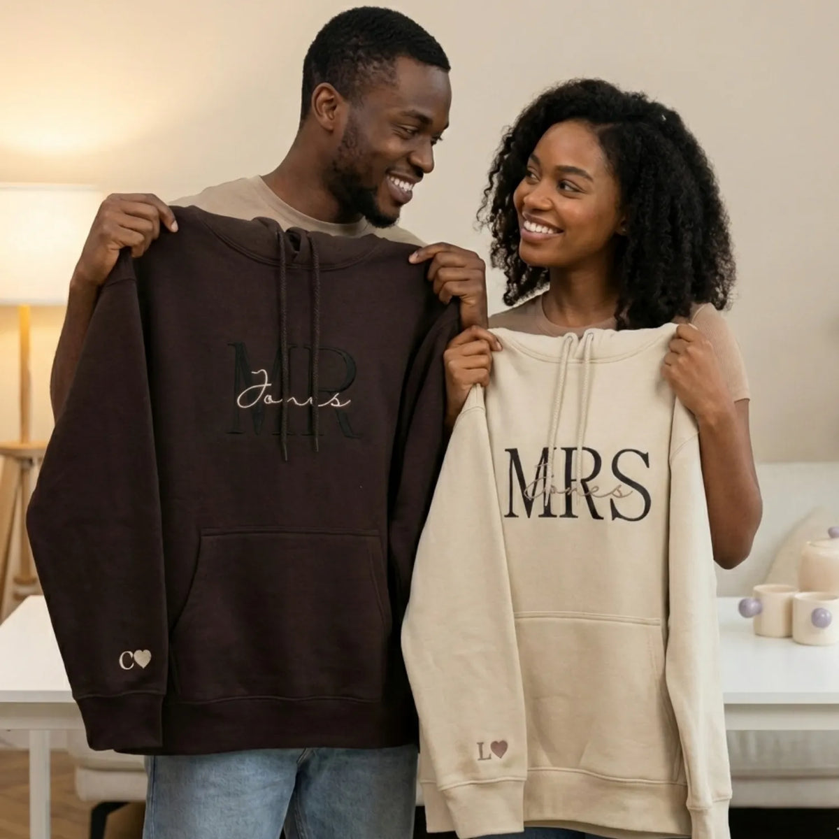 Custom Embroidered Mr and Mrs Sweatshirts or Hoodie, Unique Bridal Shower Gifts for Him and Her