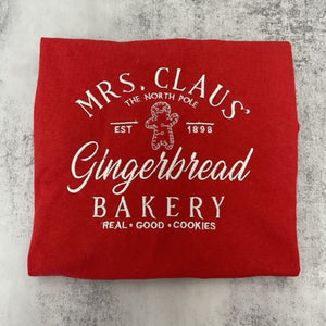 Mrs Claus Gingerbread Bakery Embroidered Sweatshirt for Christmas