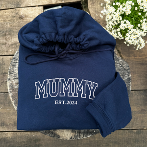 Mummy Hoodie or Sweatshirt with Embroidered Kids Names on Sleeve