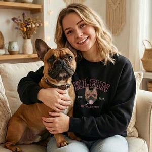 Custom Embroidered My Dog Is My Valentine Dog Portrait Sweatshirt or Hoodie, Valentine's Day Gifts for Dog Lovers